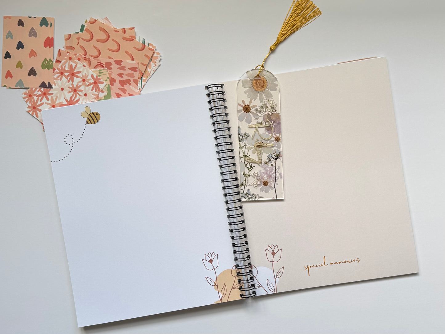 Personalized White Floral Pressed Bookmark