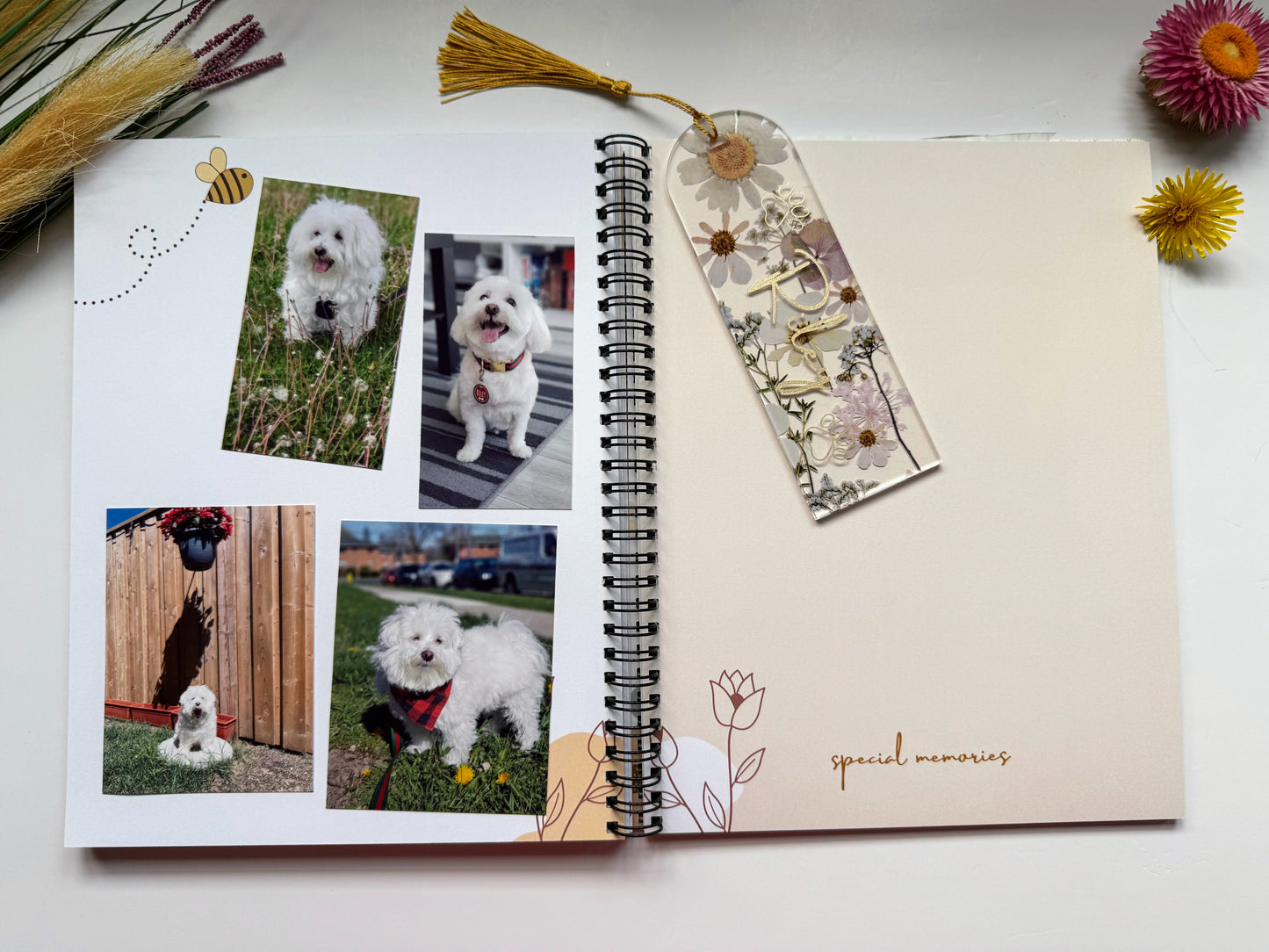 Personalized White Floral Pressed Bookmark