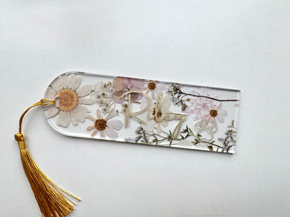 Personalized White Floral Pressed Bookmark